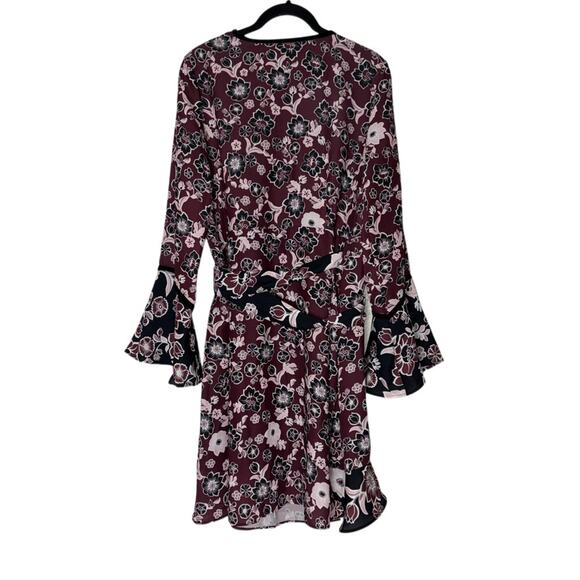 NWT Ella Moon Lena Ruffled Sleeve V- Neck Wrap Dress Women's Medium Maroon,Black - Picture 5 of 16